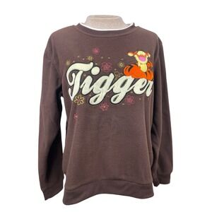 Disney Tigger Fleece Sweatshirt‎ Brown Floral Embroidered Women's Medium